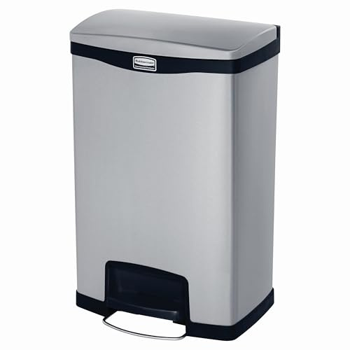 Rubbermaid Commercial Products Impressions Metal Step On Trash Can, Front Step, 13 GAL, Stainless Steel Black, Indoor for Hospitals/Office Spaces/Restaurants