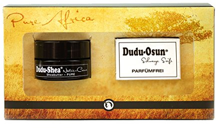 Geschenkset - Dudu-Osun PURE Parfümfreie Schwarze Seife Fragrance-free 25g + Dudu-Shea 100% reine Sheabutter Natur-Creme 15ml