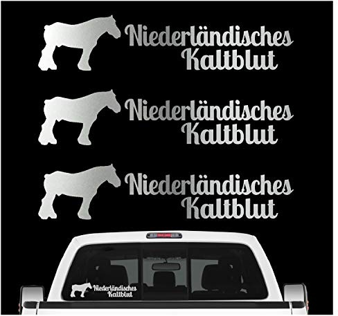 siviwonder Niederländisches Kaltblut Aufkleber 3er Set Pferdeaufkleber Pferd reiten Auto Folie Farbe Silber, Größe 30cm