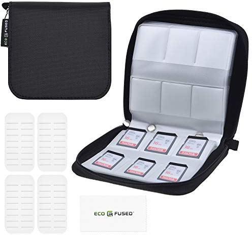 Eco-Fused Estuche de Tarjetas de Memoria - Almacena hasta 44x SD, SDHC, Micro SD, Mini SD y 4X CF - Estuche con 44 Ranuras (8 Páginas) - para Almacenamiento y Viaje