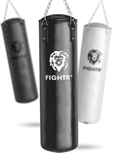 FIGHTR® Saco de boxeo sin relleno, extremadamente resistente y duradero, incluye cadena de acero de 4 puntos para boxeo, kickboxing, MMA, Muay Thai y otras artes marciales