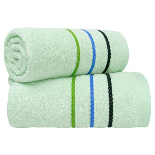 2 de Toallas de baño rayas 70 x140cm fibra de bambú 460 gr/m2 (Verde)
