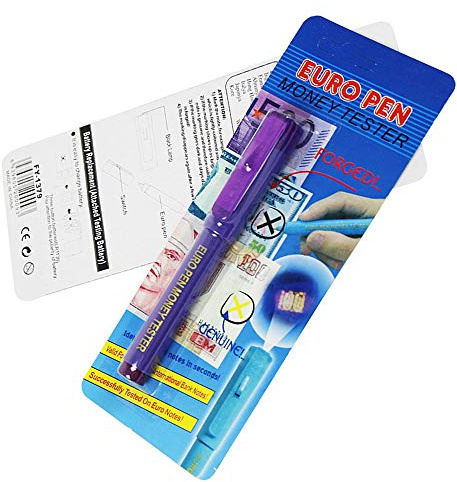 1Pcs Money Tester Pen, Counterfeit Pen Portable UV Bank Note Fake Counterfeit Forged Checker Tester Marker Pen with Torch Ultraviolet Tube Light, Blue/Purple
