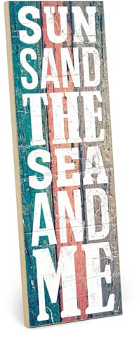 TypeStoff Holzschild mit Spruch – sun sand – im Vintage-Look mit Zitat als Geschenk und Dekoration zum Thema Strand, Urlaub und Erholung - HS-01156