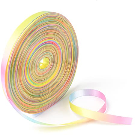 Pandahall Polyesterband, 45,7 m, Regenbogen-Farbverlauf, 9 mm, doppelseitiges Satinband, mehrfarbig zum Verpacken von Geschenken, Festivals, Hochzeiten, Party-Dekoration