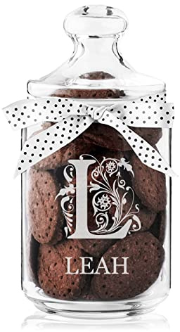 Maverton Personalised Cookie Jar with Lid, Storage Jar for Biscuits, Traits | Glass Candy Container with a Lovely Bow, Birthday Gift for a Woman