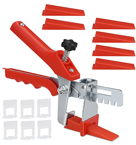 Sistema di Livellamento per Piastrelle - Cunei per Pavimenti e Pareti 1mm - 100 Clip, 100 Cunei, 1 Pinza in Plastica