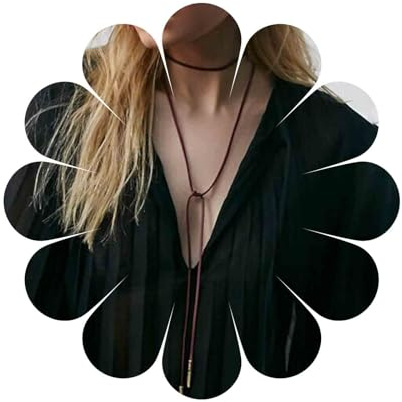 Aneneiceera Boho Lange Braune Wildleder Halskette Lariat Lasso Samt Wickelhalskette Braun Stapeln Leder Gothic Halskette Goldbarren Pullover Kette Schmuck Geschenke für Frauen und Mädchen(Braun)