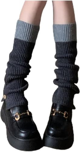 Longyangqk Femmes Mignon Tricoté Jambe Chauffe-jambes Filles Années 80 Harajuku Punk Genou Haut Jambes Chaussettes Preppy Bas Gothique Vêtements
