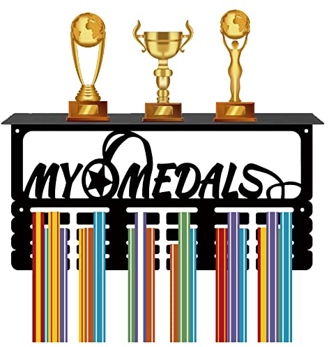 CREATCABIN Medaillen-Trophäenhalter Medaillenaufhänger Display Regalständer Sport 4 Reihen Wandhalterung 70+ Medaillen Für Gymnastik Tanz Fußball Schwimmen Auszeichnungen Rack 40x20cm-Meine Medaillen