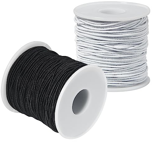 Cuttte Lot de 2 rouleaux de fil élastique pour la fabrication de bracelets – 1,2 mm au total – 90 m – Cordon élastique pour la fabrication de bijoux et colliers (noir et blanc)