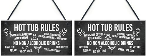RED OCEAN Funny Hot Tub Rules Sign Perfect Hot Tub Accessories Garden Sign Home Gift (Pack of 2)