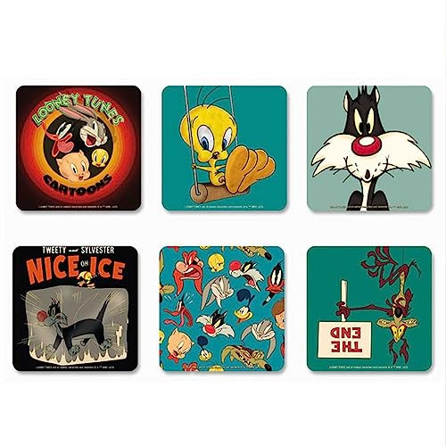 Logoshirt® Looney Tunes Cartoons Helden Untersetzer 6er Set Kork | Stylisches Fan-Accessoire, 10 x 10 cm, brillanter Farbdruck, lizenziertes Originaldesign, für heiße & kalte Getränke
