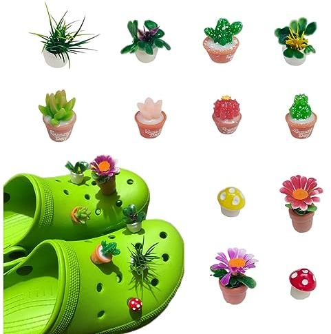 Tikono 12 Stück Pflanzen-Schuh-Anhänger, Blumen-Charms, Pilzschuh-Charms für Schuhclog, Sandalen, 3D-Clog-Deko, Gartenparty-Dekorationen, Kunststoff