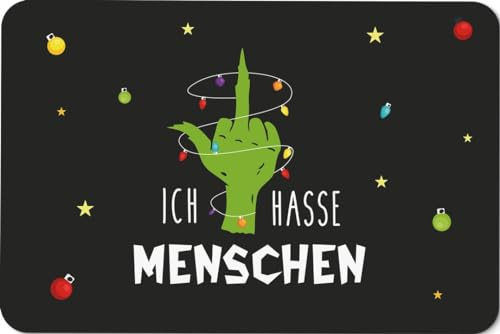 Tassenbrennerei Grinch Fußmatte - Ich Hasse Menschen - Türmatte lustig für Weihnachten - Weihnachtsdeko - Teppich rutschfest & Waschbar