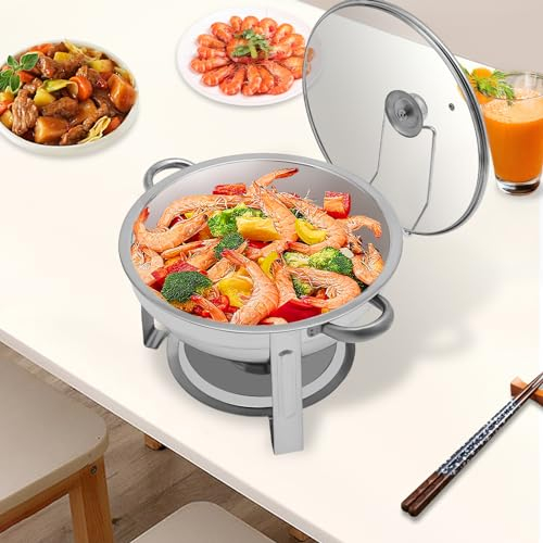 ieLsngai Chafing Dish - Juego de buffet redondo de acero inoxidable y calentador de buffet, calentador de platos de acero inoxidable, 5 L