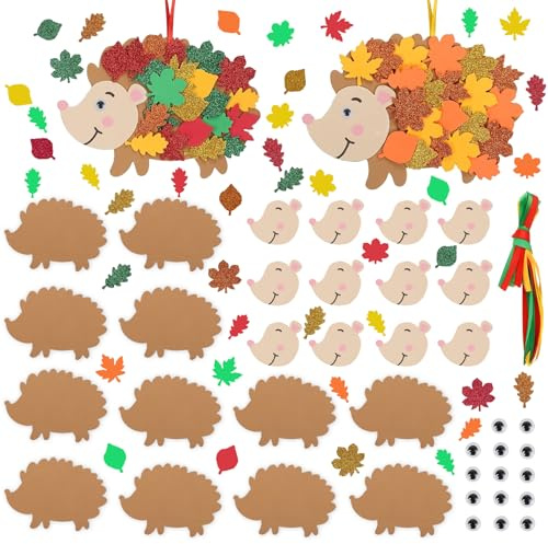 RCYHCY 12 Stück Bastelset Herbst Kinder, Igel Bastelsets Kinders, Igel Filz Basteln, Herbst Kränze Bastelset für Kinder, moosgummi bastelset kinders, für Jahre Jungen Mädchen Geschenk Herbstdeko