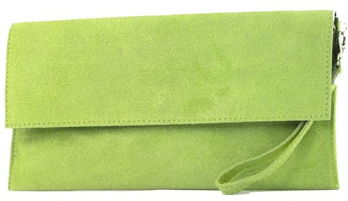 modamoda de - Bolso de mano en piel Clutch Underarm Bag Bolso de noche en piel metalizada M106-151, verde claro, S