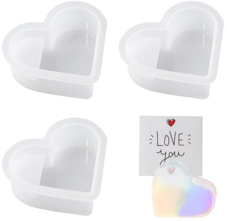 BHIPKOT 3 Pezzi di Resina Epossidica Stampi Cuore, Porta Biglietti da Visita in Silicone per DIY Artigianato, Sapone, Ciondolo - Stampo Cuore