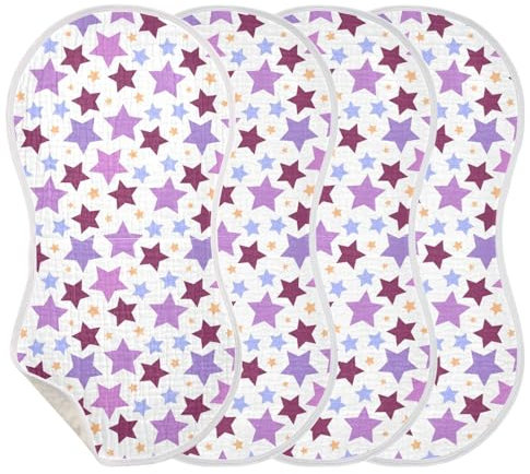 KLL - Musselintücher für Babys und Mädchen, 4er Pack große Baumwolltücher, extra weich und saugfähig, bequeme Spucktücher, Spucktücher, lila Sterne mit