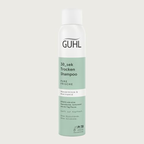 Guhl Shampoo a secco per 30 sec, freschezza pura, contenuto: 200 ml, niacinamide e menta acquatica, efficace come un lavaggio dei capelli, delicato come una pausa di un giorno, senza residui, senza