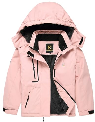Keevoom Girl's Ski Jacket Warm Fleece Lined Snow Jackets Removable Hood Ski Coat Pink 4-5