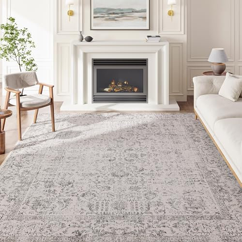 HUGEAR Vintage Grau Waschbarer Teppich Wohnzimmer 240x300cm Retro Rugs for Living Room Weich rutschfest Groß Tepich Kurzflor Schlafzimmer Carpet Living Room Bedroom Esszimmer Teppiche Büro