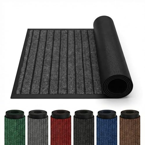 Rugs Inn Rubber Door Mat Outdoor - Heavy Duty Floor Matts for Front Door Waterproof and Washable Anti Slip Strong PVC Backing Mats for Kitchen, Entrance (Grey, 40 x 60 cm)