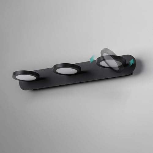 EMKE LED Spiegelleuchte Badezimmer Spiegellampe Schwarz, 360° Drehbar Spiegellampen für das Bad 50cm 3 Licht 15W Wandleuchte Badezimmer, Spiegelbeleuchtung Wandlampe Badspiegelleuchten Badlampe