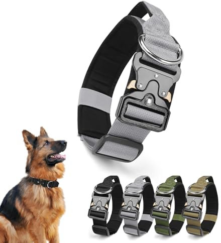 Ledeak Collare Tattico per Cani con Maniglia, Collare Regolabile per Cani Militare in Polipropilene con Fibbia in Metallo, Taglia Media Imbottito Morbida Tactical Dog Collar (Argento, M)