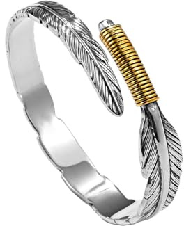 IMINI Bracelet jonc vintage à plumes pour homme et femme - Bracelet extensible - Tendance - Poli - Fête d'anniversaire - Cadeau personnalisé, taille unique, Métal, Pas de gemme