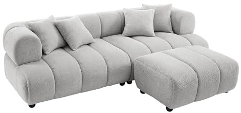 Riess Ambiente Modernes XXL Sofa ADLON - 255cm - grau Bouclé - Bigsofa Federkern inkl. Kissen