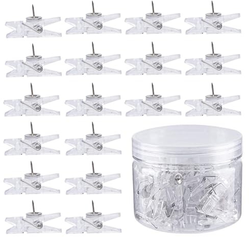 YMWALK Lot de 50 punaises créatives Avec Clips en Bois colorés - Punaise de Tableau en liège pour projets artistiques, Photos, décoration Maison et Bureaux (50, Transparente De Plástico)