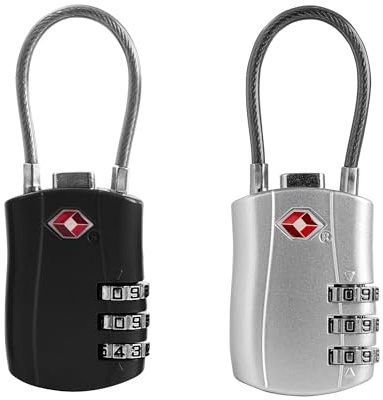 TSA Kofferschloss silber, Zahlenschloss für Koffer, Gepäck, Business Reise | TSA Vorhängeschloss mit Zahlencode, 3-stellig Kombinationsschloss Silber-Schwarz für Koffer, Aktenkoffer, Business Reise