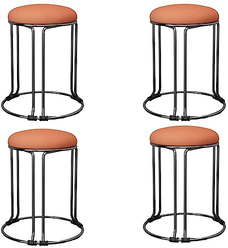 Stapelhocker aus Metall, 4er-Set, mit rutschfester Fußmatte, gepolstert, rund, stapelbar, rückenfrei, für Bar, Küche, Wohnzimmer, Büro, platzsparende Esszimmerstühle in Schwarz