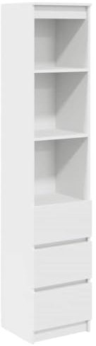 vidaXL Highboard weiß 37,5 x 35 x 180 cm – Holzwerkstoffschrank mit Schubladen und Regalen für Wohnzimmer/Schlafzimmer/Küche