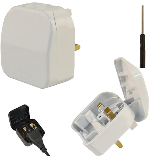 Wirafix 2 Pack EU to UK Plug Adapter, Toothbrush Adapter Plug UK AC power less than 625W(250V/2.5A), Shaver Plug Adaptor UK with 5A Fuse, 2 Pin to 3 Pin Adapter Plug UK with Screwdriver, White