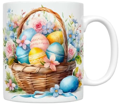 Tasse à café en céramique, tasse à café avec motifs de Pâques, tasses colorées avec motifs lapins ou œufs, 350 ml