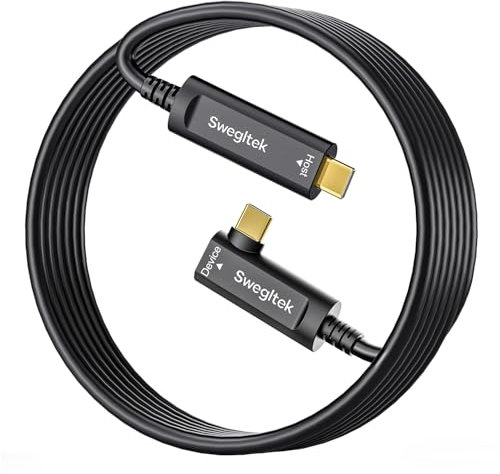 swegltek Fiber Optic USB C Cable(50ft),Right Angle 10Gbps Active Optical Type C Gen3.2 Cable,Compatible with Cameras,Displays,Projectors,Webcams,Printer,Silver