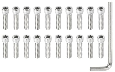 PATIKIL 1/4-20 x 1 Socket Head Screws Cap Bolt, 20Pcs 304 Stainless Steel Hexagon Socket Screws with Hex Wrenches Full Thread for Road Bicycle Mountain Bike Auto Motorcycle, Silver