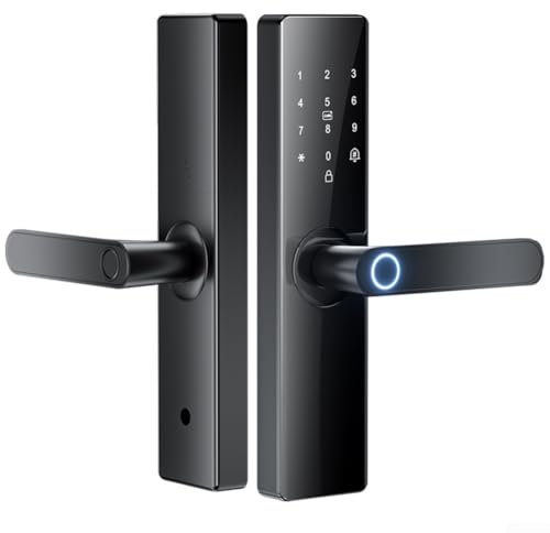 JGmotorfi Cerradura de puerta inteligente impermeable con huella digital Tuya WiFi, escaneo de huellas dactilares de 360 grados, llaves de tarjeta IC de puerta delantera, control de aplicación (18 cm)