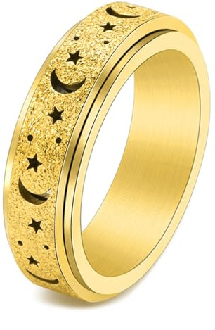 Calefee Drehringe Damen Anti Stress, Verlobungsring Mann Edelstahl Schlicht Bandring Matt Drehbar Breit 6 mm Gold, Größe 52