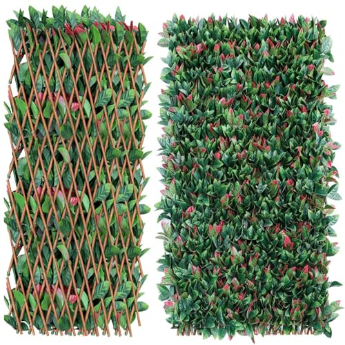 Künstliche Hecke Efeu Sichtschutz, Balkon Sichtschutz Kunstpflanzen Sichtschutzfächer für Balkon Garten, 100x200 cm, Ausziehbar Größe - Blätter A