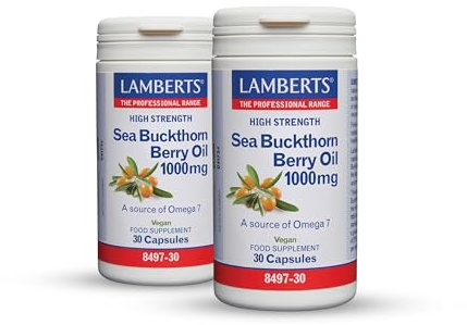 Pack x2 | Lamberts Aceite de Espino Amarillo, 1000mg, Rico en Ácidos Grasos Omega 7 y Antioxidantes | 30 Cápsulas | LAMBERTS