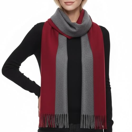 PFLife Wollschal Damen 200×70 cm Kaschmir Gefühl Warm Weich Oversize Wendbar Mit Fransen Geschenkbox (Rot)