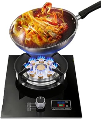 Gas Stove 1 Burner,5.2KW 9-cavity High Fire Timer,Tempered Glass Freestanding Cooktop,NG/LPG Gas Source Kit,with Flameout Protection(LPG)