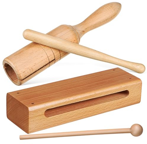 DECORNIJIA Holz Percussion Rhythmus Holzblöcke und Handtrommel mit Schlägel Satz Orff Schlaginstrument für Kinder Verbessert Stimmung und Koordination Geeignet für Gruppenaktivitäten