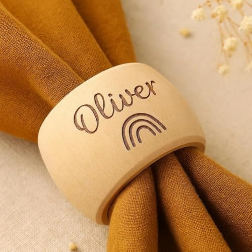 Anillos For Servilletas De Madera Personalizados, Juego De Anillos For Servilletas con Iniciales Personalizadas, Nombre De Familia Grabado Personalizado(4pcs)