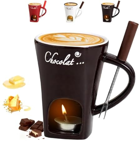Ceramica Fonduta Cioccolato Ceramica Set - Capienza 130ML Set Mini di Fonduta di Cioccolato Fusa, Tazza per Cioccolata Calda Perfetta per Sciogliere Cioccolato, Formaggi o Burro