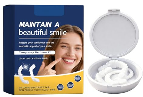 JHAZUN 1 Paio Di Dentiere Provvisorie,Denti Finti Da Applicare Da Soli, Protesi Dentale Estetiche, Faccette Dentali, Denti Finti Istantanei, Per Un Sorriso Esteticamente Perfetto